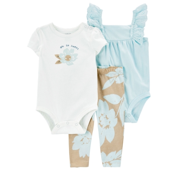 Carter's Girls 3 Piece "Oh so Sweet" Bodysuit Pant Set - Picture 2 of 10